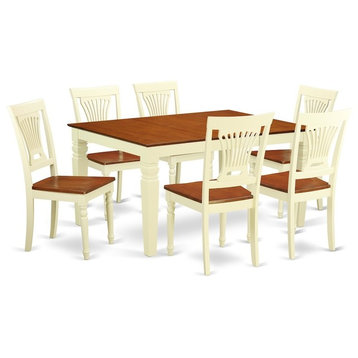 7-Piece Kitchen Table Set With a Dining Table and 6 Wood Chairs, Buttermilk