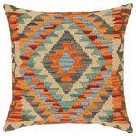 Bareens Designer Rugs - Southwestern Turkish Ninfa Hand Woven Kilim Throw Pillow - Embellish your home with this timeless casual chic handmade Southwestern Kilim throw pillow covers made with and cotton. Constructed on a loom by Nomad Turkman people with hand spun and Natural Vegetable dyes these beautiful Kilim pillow covers are known for their beautiful repetitive geometrical, naturalistic floral and traditional patterns yet still giving it a moden look. Masterfully artisan-crafted on traditional Kilim looms with a contemporary fashion palette producing bold intricate sharp patterns making them a standout piece in any decor.
