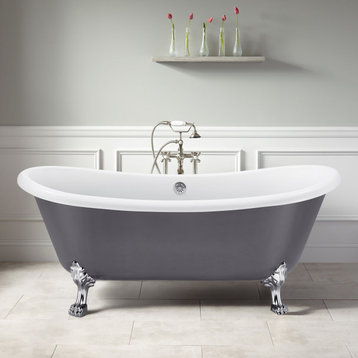 67 in Acrylic Freestanding Bathtub With Clawfoot, Contemporary Soaking Tub, Gray