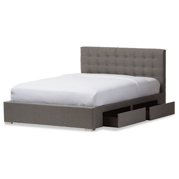Rene Fabric 4-Drawer Storage Platform Bed, Gray, King