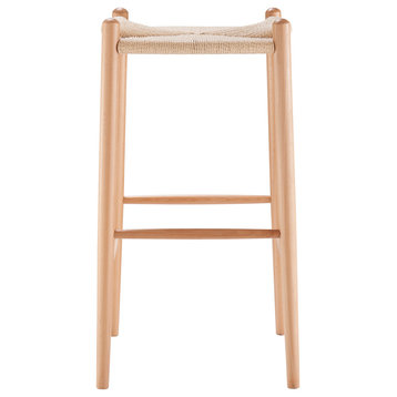 Evelina Bar Stool Without Backrest With Natural Frame and Rush Seat Set of 1
