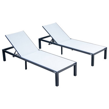LeisureMod Marlin Patio Chaise Lounge Chair Black Frame Set of 2, White