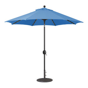 11 Auto Tilt Patio Umbrella With Led Lights Black Transitional Outdoor Umbrellas By Galtech