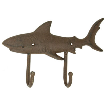 Shark Double Wall Hook Cast Iron Antiqued Brown