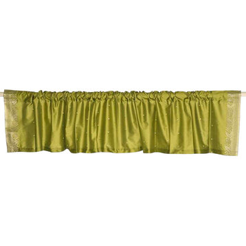 Olive Green - Rod Pocket Top It Off handmade Sari Valance 60W X 15L - Pair