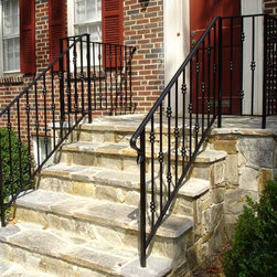 Wrought Iron Handrail with Fieldstone Stairway - Home Fencing And Gates