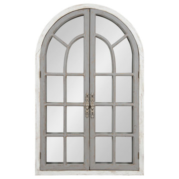 Kate and Laurel Boldmere 28x44 Wood Windowpane Arch Mirror, Brown and White, Whi