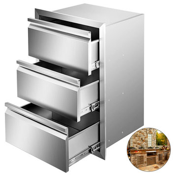 Outdoor Kitchen Drawers Flush Mount Stainless Steel BBQ Drawers, 14.8w X 25.4h X 18.9d Inch