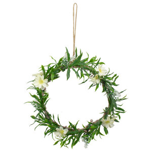 18" Mini Ivy & Floral Double Ring Wreath w/Twig Base 