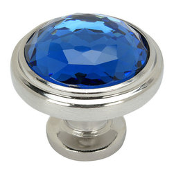Cosmas - Cosmas 5317SN-BL Satin Nickel Cabinet Round Knob With Blue Glass, Set of 10 - Cabinet And Drawer Knobs