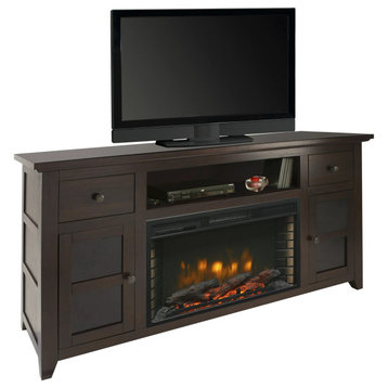 Transitional TV Stand, Fireplace, Cabinet/Drawers With Round Knobs, Dark Walnut