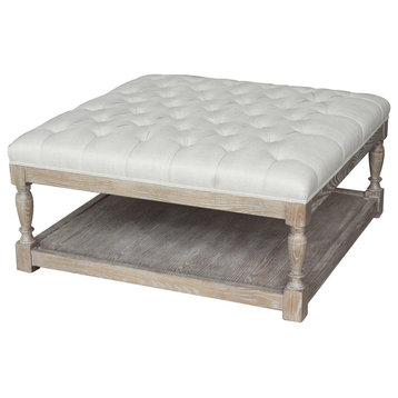 Athena Square Coffee Table, White and Linen
