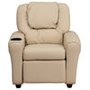 Contemporary Beige Vinyl Kids Recliner With Cup Holder and Headrest
