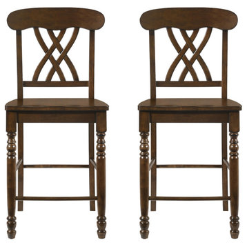 Set of 2 Counter Dining Chair, Walnut Finish