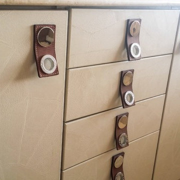 Aventura, FL - Private condo - Custom bathroom vanity wrap with leather film.