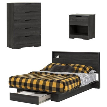 Home Square 4 Piece Queen Set with Wood Bed Dresser and Nightstand in Gray Oak