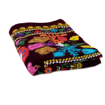 Novica Handmade Suzani Magic Embroidered Silk Bedspread (Twin)