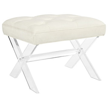 Modern Contemporary Urban Bedroom Living Room Bench, White Ivory, Fabric Plastic