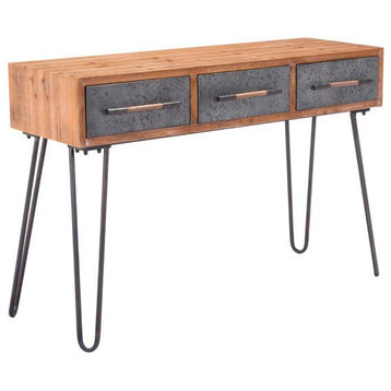 Retro Console Table, Galvanized Metal Legs With Wooden Top 3 Storage Drawers