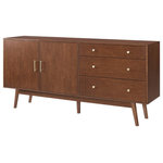 Decor Love - Mid Century Modern Sideboard, 2 Doors Cabinet and 3 Storage Drawers, Walnut - - Dimensions: 33" H x 70" L x 16" W