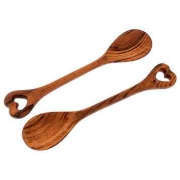 NOVICA Heart Of Maya And Wood Serving Spoons  (Pair)