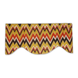 Priority Home and Design - Duralee Mell Ikat Chevron Brown and Coral Slubbed Valance - Valances
