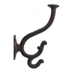 Import Wholesales - Decorative Victorian Triple Wall Hook, Rust Brown Cast Iron, 7" Tall - Wall Hooks