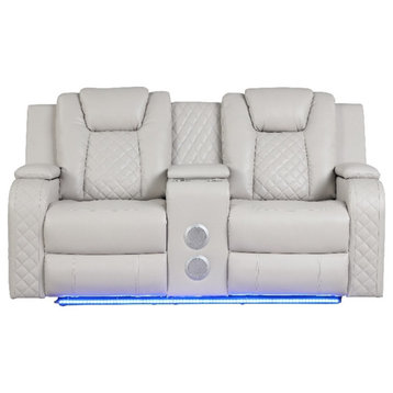 Benz LED & Power Reclining Loveseat Made With Faux Leather in Ice/ White