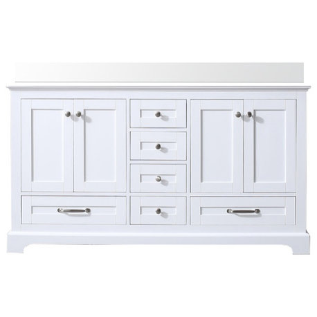 Dukes Bath Vanity, White, 60" Double Sink, Cultured Vanity, Top, & Sink