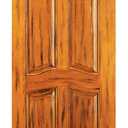 RA-440 Round Top Raised 4-Panel Tropical Rustic Hardwood Entry Single Door - Front Doors