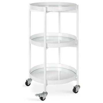 Celia Round Metal Bar Cart, White, 14x14x28