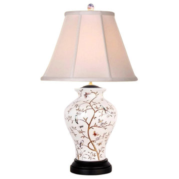 Chinese Porcelain Bird Motif Round Vase Table Lamp 26"