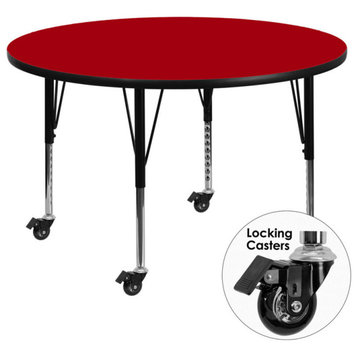 Mobile 60" Round Red Thermal Laminate Activity Table Adjustable Legs