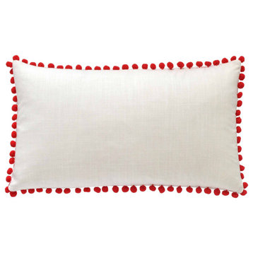 Pom Pom Pillow Cover, Red, 11"x19
