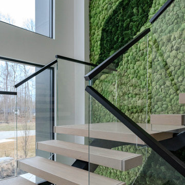 Electic Switchback Staircase with Glass Railing