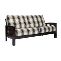 50 Most Por Cotton Sofas Couches For 2018 Houzz Maison Hill Mission Style Sofa With Exposed Wood Frame Brown Black Plaid