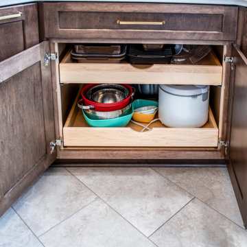 Two Tone Kitchen with Wood & Irish Creme Painted Cabinets w/ Quartz Countertop