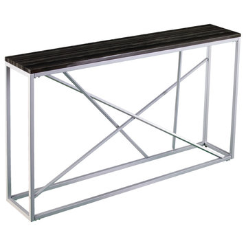 Mannie Faux Stone Skinny Console Table, Silver