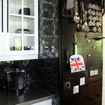 Kitchen remodel with Pegboard! Kitchen pegboard is great for pots and pans.