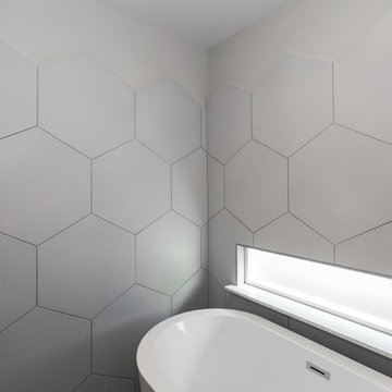 Oversize Hexagonal Tile in Modern Bath Remodel