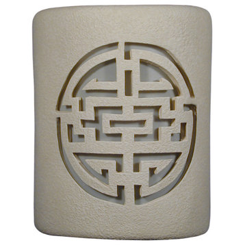 9" Half Round Closed Top Ceramic Wall Sconce, Shoji Center Design, Linen Tone