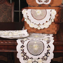 Xia Home Fashions - Elegant Daisy Embroidered Cutwork Collection Mini Table Runner - Table Runners