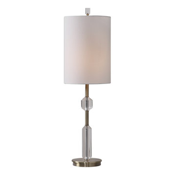 Elegant Cut Crystal Brass Bronze Buffet Lamp | Slim Table Tall White Shade