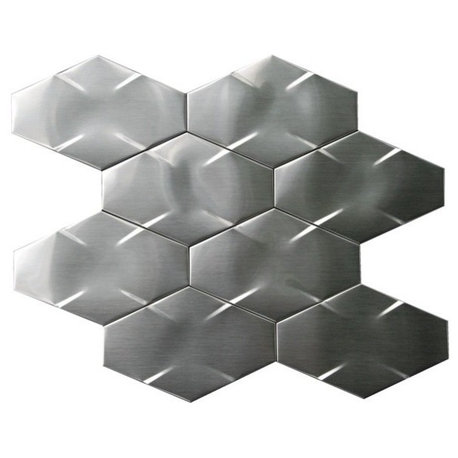 Odyssey Stainless Steel 3D Interlocking Hexagon Mosaic, 11"x11", Set of 50