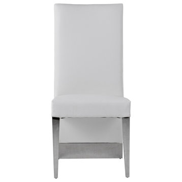 Kilson Modern White Leatherette and Stainless Steel Dining Chair, Set of 2