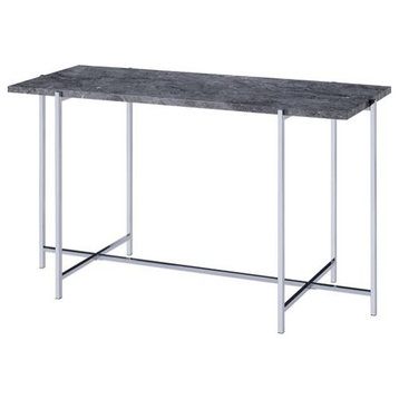 Bowery Hill Modern Faux Marble Sofa Table in Chrome