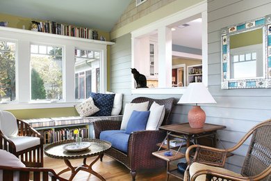 Design ideas for a transitional family room in Seattle.