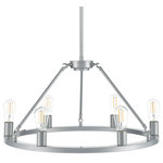 Linea di Liara - Sonoro Vertical Light Industrial Round Chandelier, Silver - The Sonoro 6 light round chandelier hanging ceiling fixture brings a stylish industrial feel as a foyer, dining room, living room or kitchen island light. The silver industrial light design features linked rods that support the exposed Edison bulb frame for superior illumination, making the Sonoro pendant light fixture a dramatic replacement for traditional chandeliers.