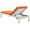 Lounge Chair Chaise, Aluminum, Metal, Silver Orange, Modern, Outdoor Patio Cafe