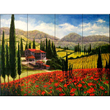 Tile Mural, Tuscan Poppies by Malenda Trick